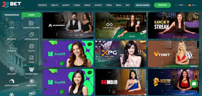 22bet - El mejor casino para jugar al blackjack en vivo en España