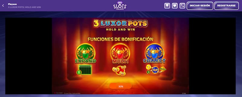 3 Luxor Pots de Playson: bonificaciones