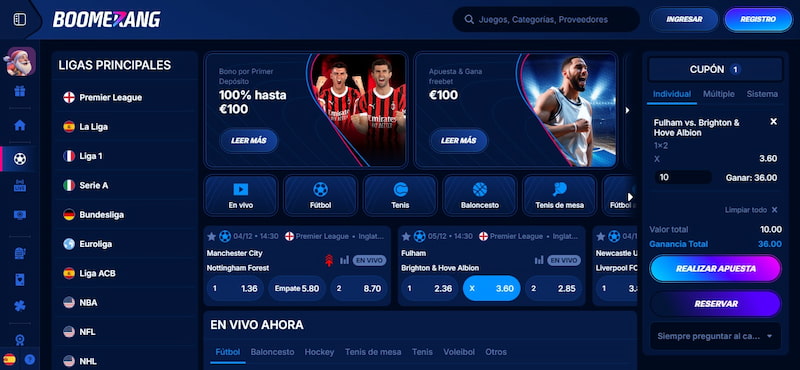 Apuestas deportivas en Boomerang Bet Casino España