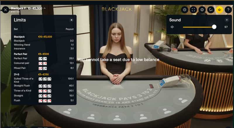 Blackjack en vivo en casinia España