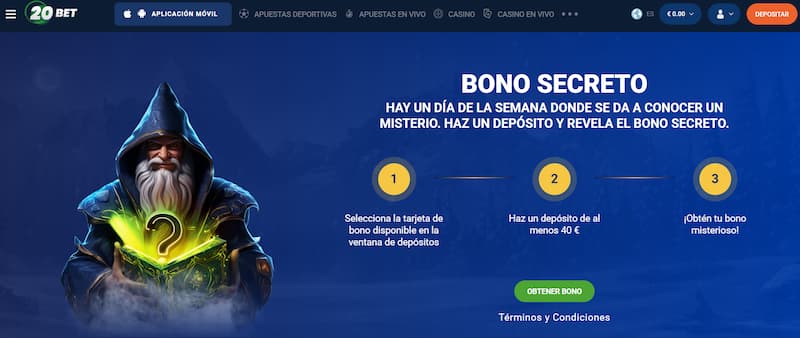 Bono secreto del casino 20bet