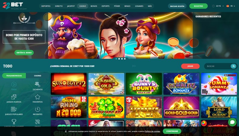 Bonos del Casino 22Bet