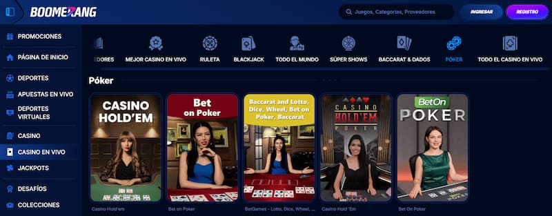 Boomerang - El mejor casino para jugar al póker en vivo en España