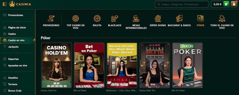 Casinia - El mejor casino para jugar al póker en vivo