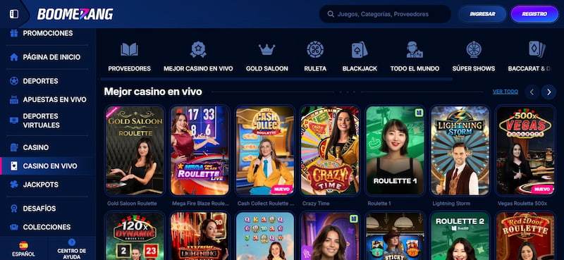 Casino en vivo - Boomerang Bet casino España