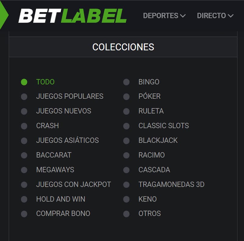 Colecciones de juegos de casino de BetLabel España