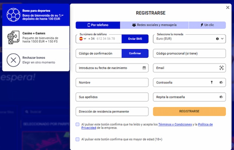 Formulario de registro paripesa