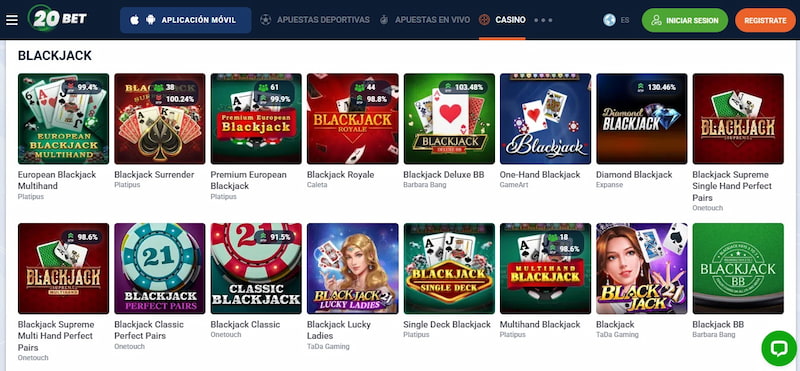 Juegos de blackjack en el Casino 20bet