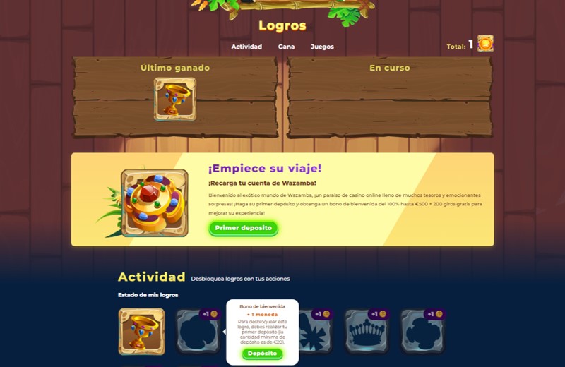 Logros del Casino Wazamba