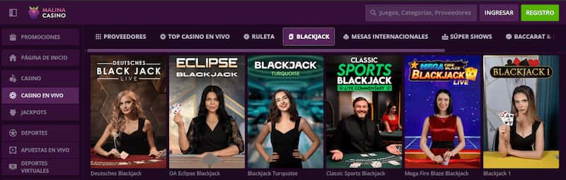 Malina - El mejor casino para jugar al blackjack en vivo en España