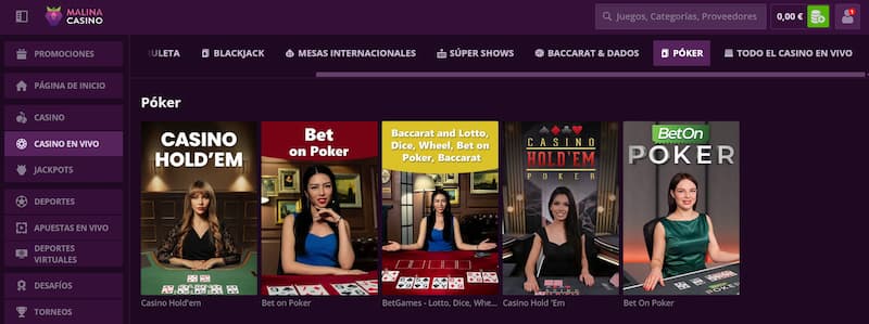 Malina - El mejor casino para jugar al póker en vivo en España