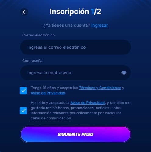 Formulario de registro - Casino Boomerang Bet España