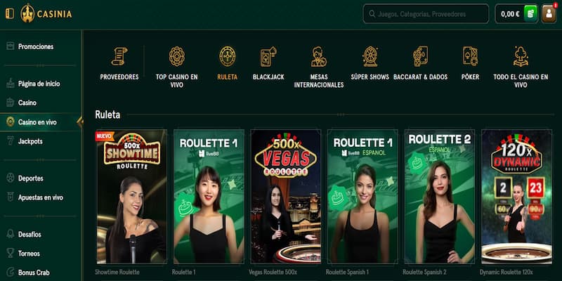 Ruleta en Vivo en Casinia - el mejor casino para jugar en España 