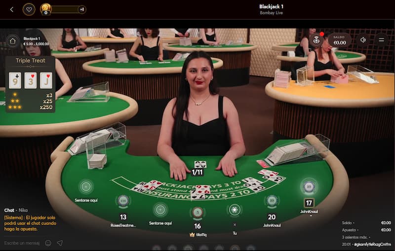 Sala de juegos de blackjack en vivo en España