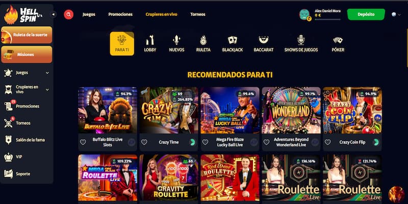 Casino en vivo en HellSpin Casino España
