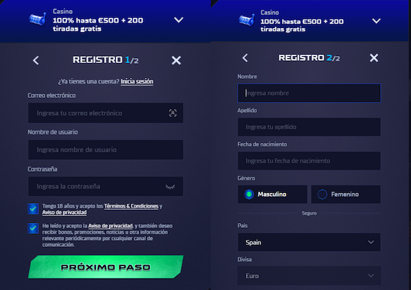 formulario de registro sportaza